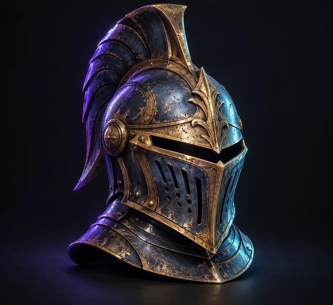 Knight helmet model in textured shading