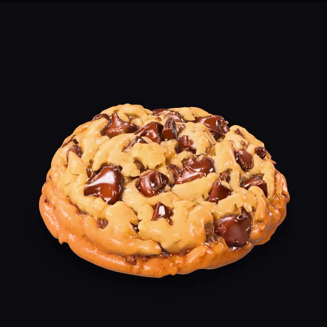Textured 3D model of a chocolate chip cookie