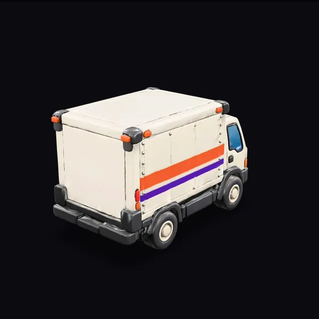 Textured 3D model of a cartoon white delivery truck